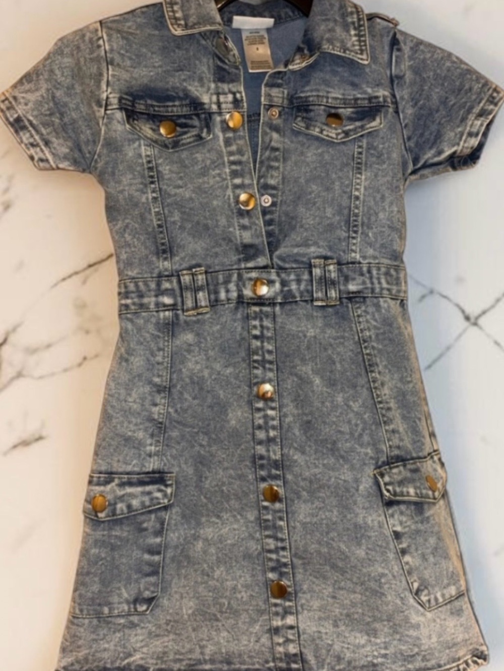 Rachel Zoe Light Blue Acid-Wash Denim Button-Front Kids Dress